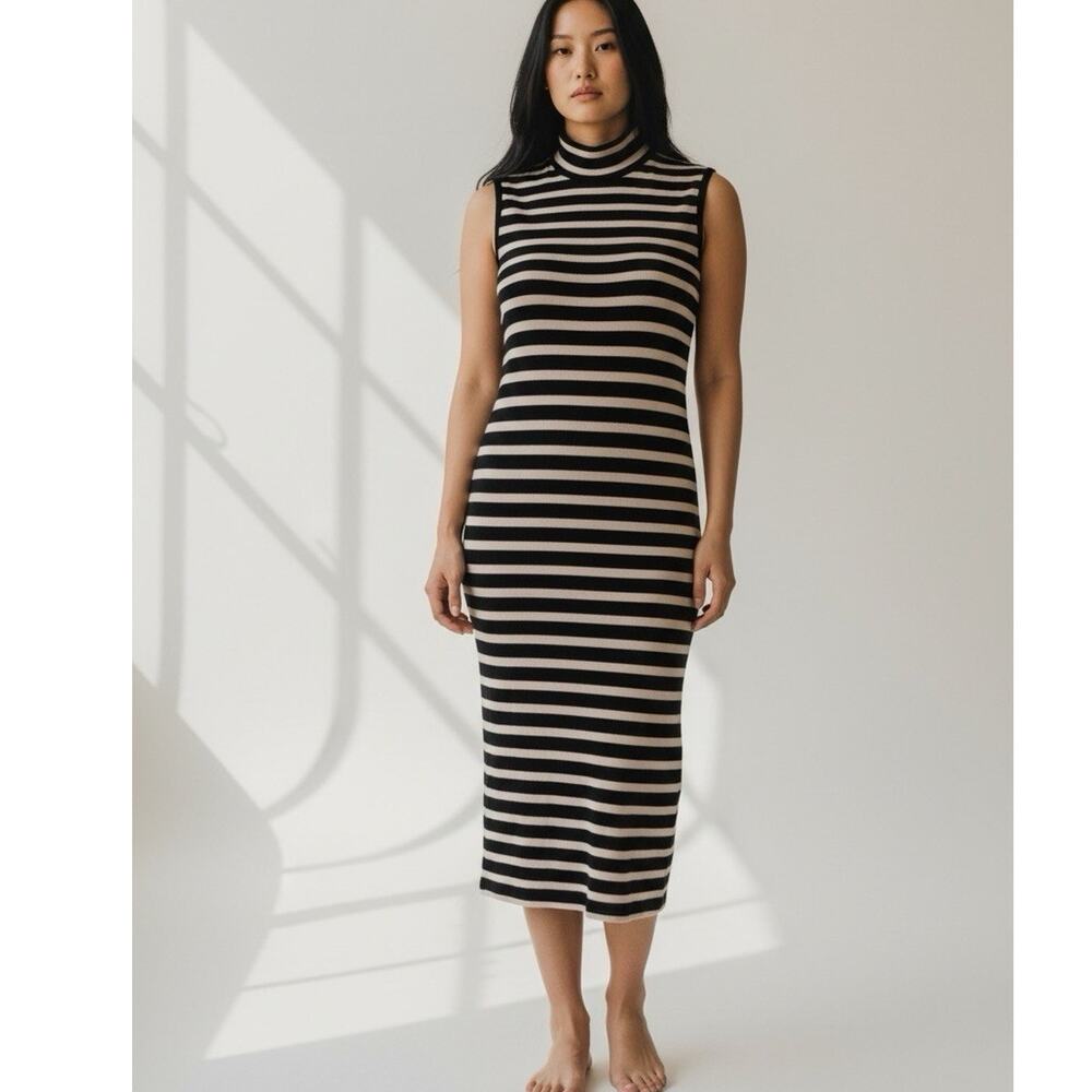 ATM Anthony Thomas Melillo Rib Sleeveless Dress size Small Blush Black Striped